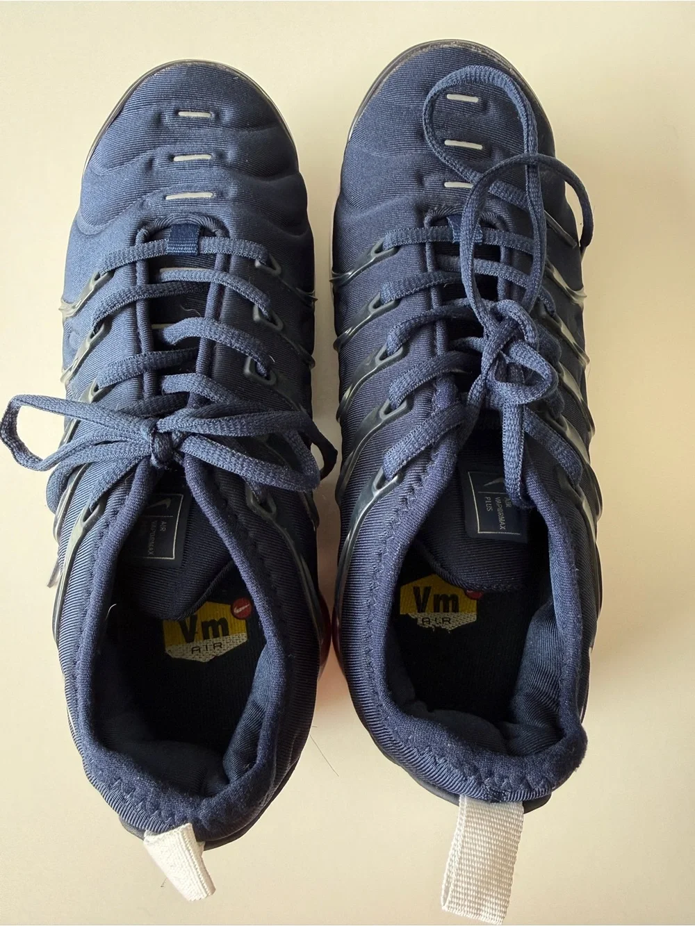 Nike Air VaporMax Plus Midnight Navy & White Mens Lace-Up Sneakers- Size 7